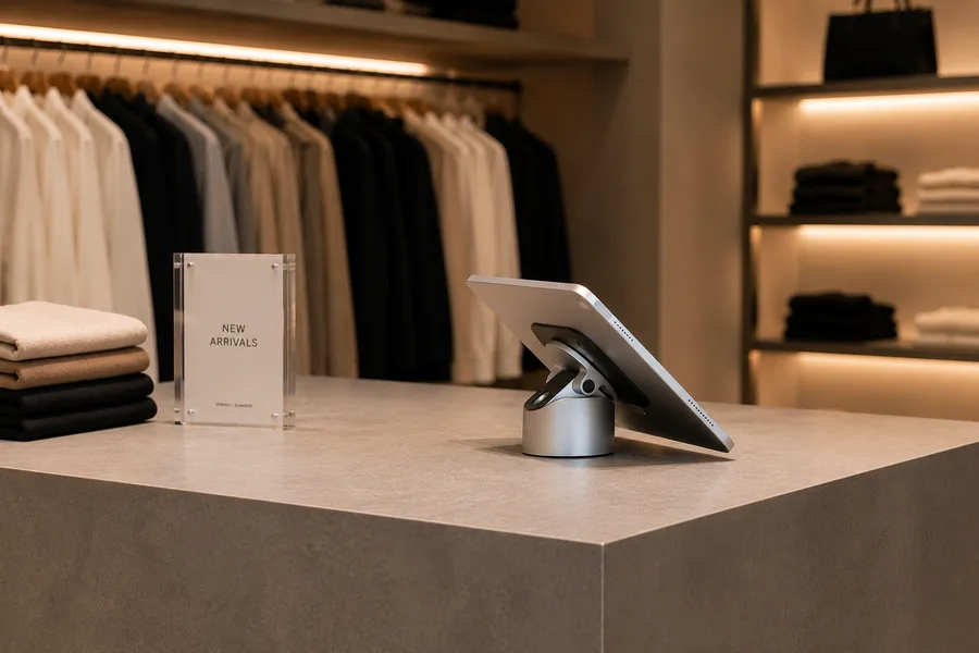 Tablet TPV premium en una moderna boutique de moda